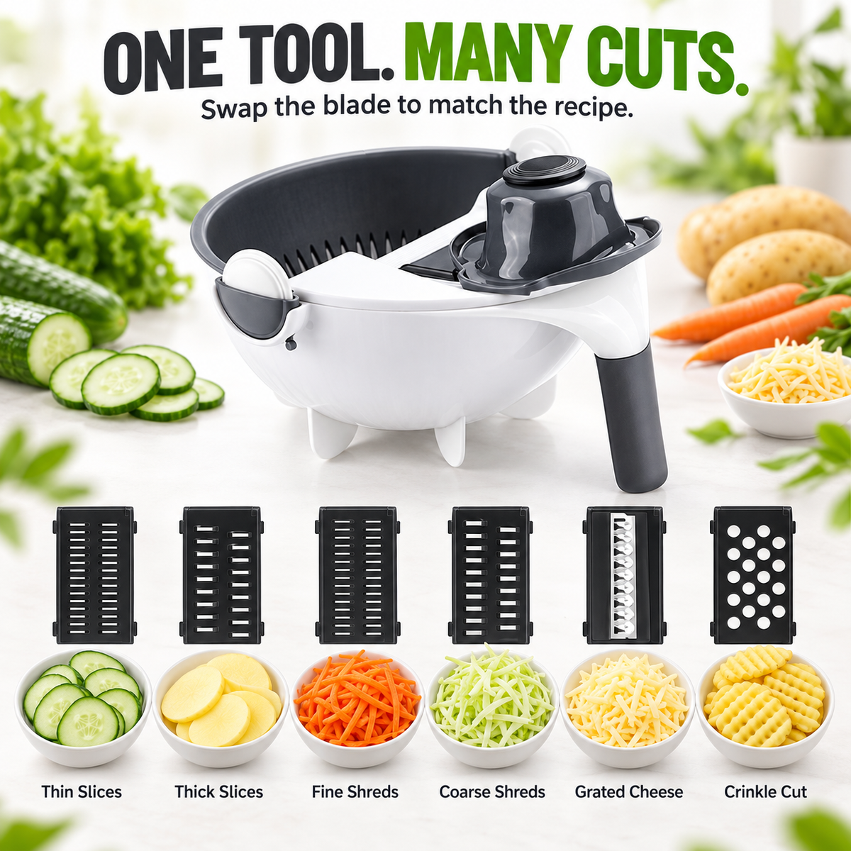 9-in-1 Vegetable Prep Station – Cutter & Drain Basket — product view 2
