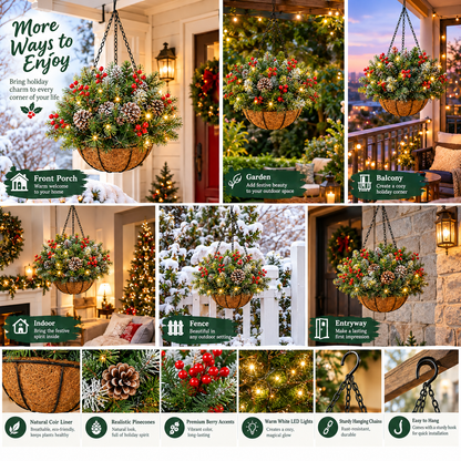 🎄 Last Day 50% OFF 🏆 Pre-Lit Christmas Hanging Basket | Pre-lit, weather-resistant, and zero maintenance