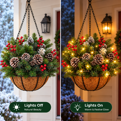 🎄 Last Day 50% OFF 🏆 Pre-Lit Christmas Hanging Basket | Pre-lit, weather-resistant, and zero maintenance