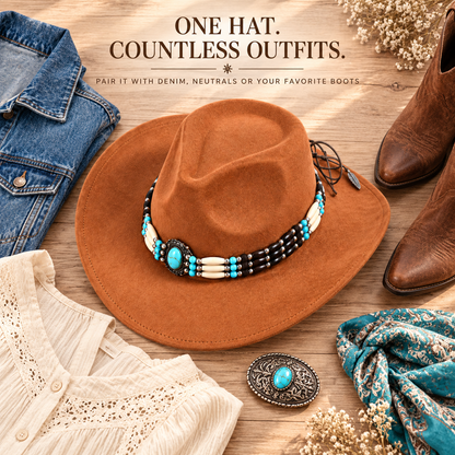 Faux suede ethnic style versatile Western retro cowboy hat