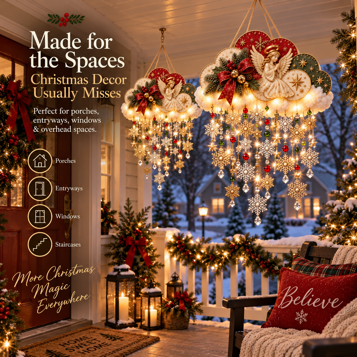 🪽✨ Angelic Christmas Snowfall Cloud – Lighted Hanging Holiday Decor☁️
