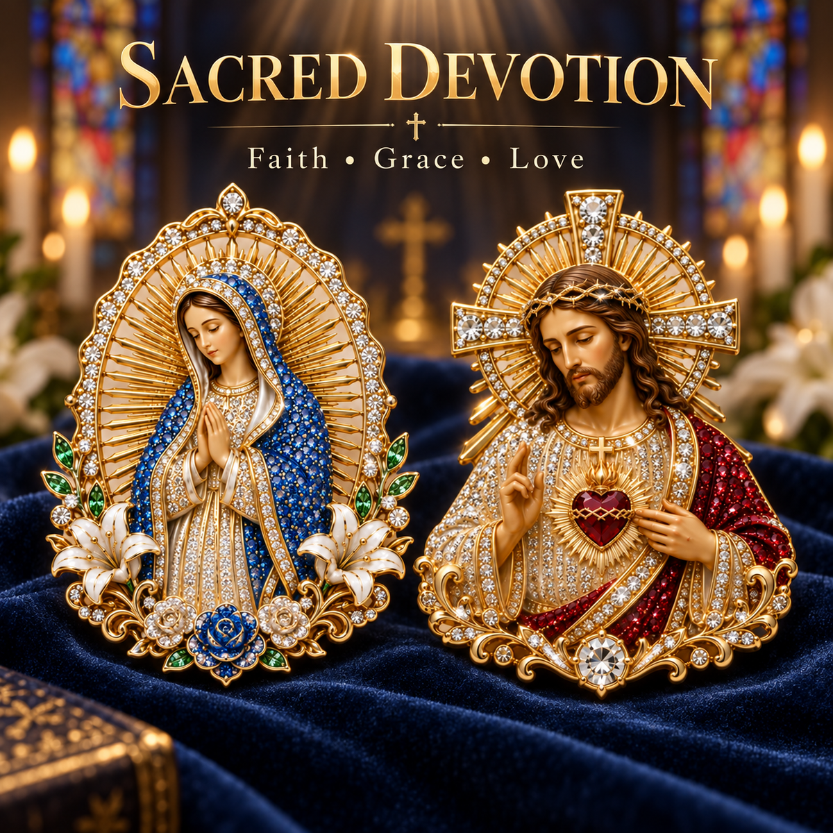 “The Two Hearts” Jesus & Mary Sacred Devotion Pin