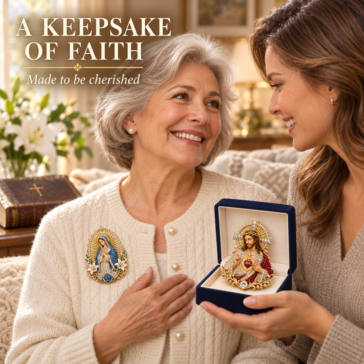 “The Two Hearts” Jesus & Mary Sacred Devotion Pin