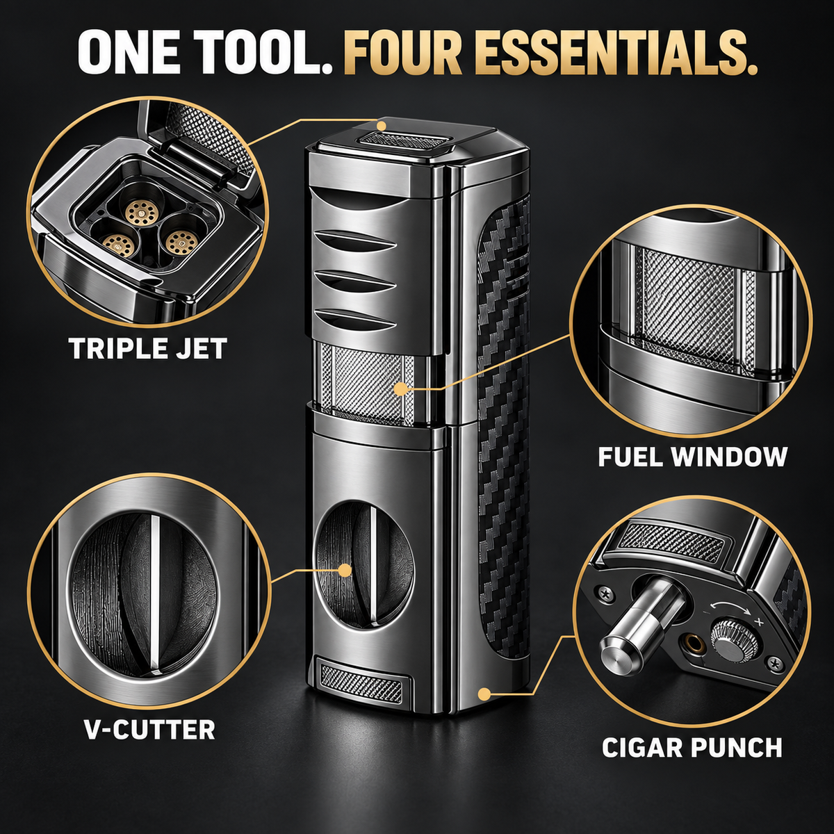 New Vintage Luxury 4-in-1 Multifunctional Cigar Lighter