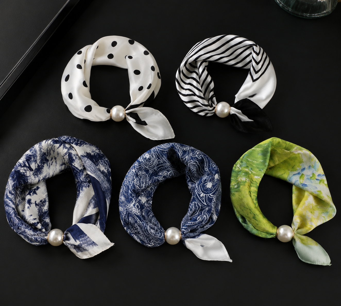 Pearl Buckle Closure Printed Scarf