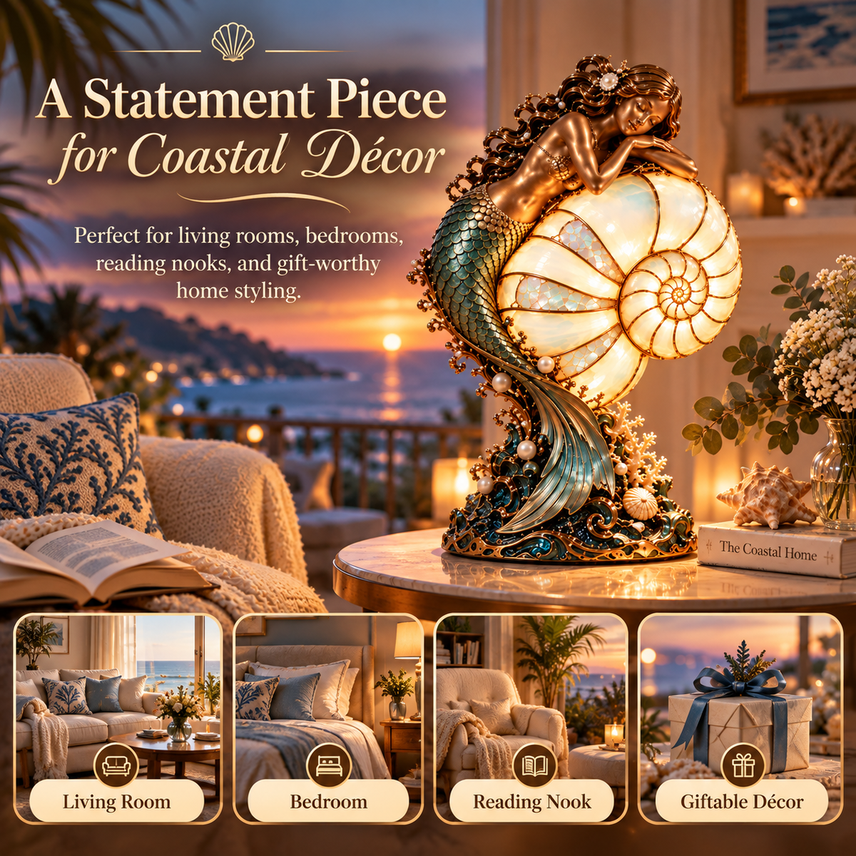 🧜‍♀️🐚 Moon-Tide Mermaid Nautilus Lamp