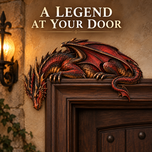 🐉🔥 Sleeping Dragon Door Topper | Medieval Fantasy Dragon Guardian Wall Décor for Doorway 🏰✨