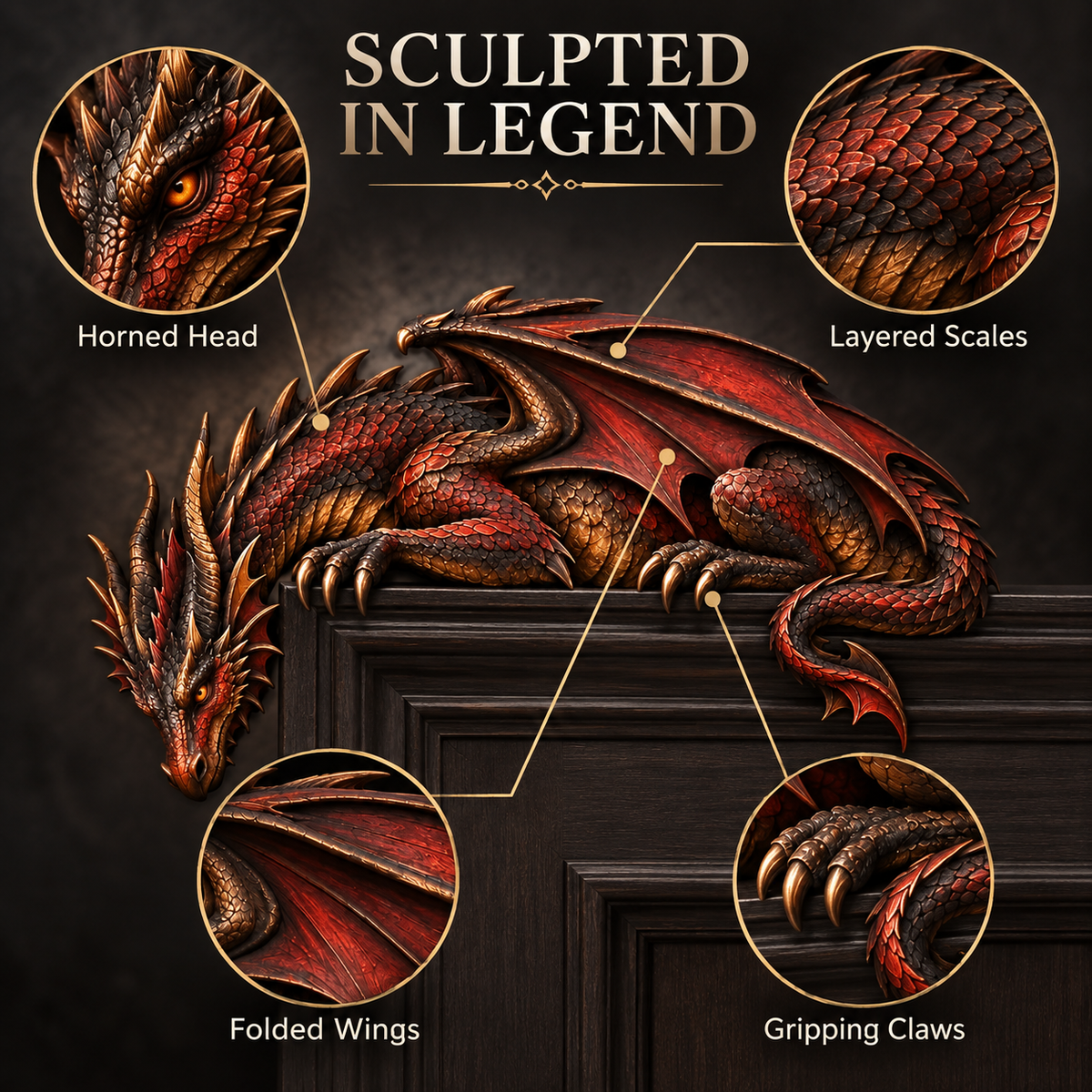 🐉🔥 Sleeping Dragon Door Topper | Medieval Fantasy Dragon Guardian Wall Décor for Doorway 🏰✨