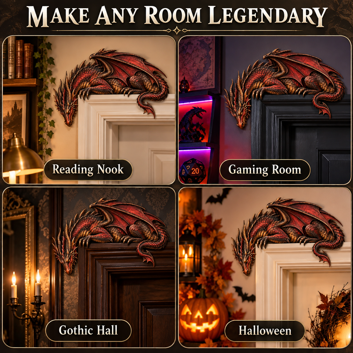 🐉🔥 Sleeping Dragon Door Topper | Medieval Fantasy Dragon Guardian Wall Décor for Doorway 🏰✨