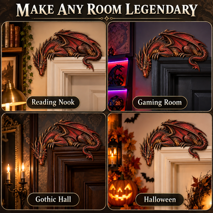🐉🔥 Sleeping Dragon Door Topper | Medieval Fantasy Dragon Guardian Wall Décor for Doorway 🏰✨