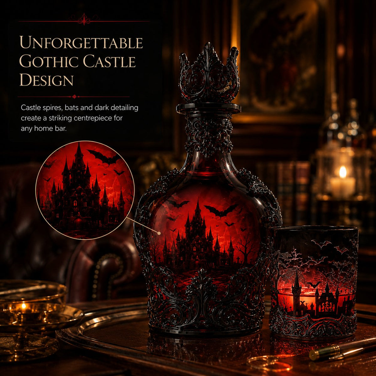 🔥Last Day 49% OFF - 🦇🍺Gothic Vampire Castle Whisky Decanter & Tumbler(📦Buy 2 Free Shipping) - Gothic Bottl🎁