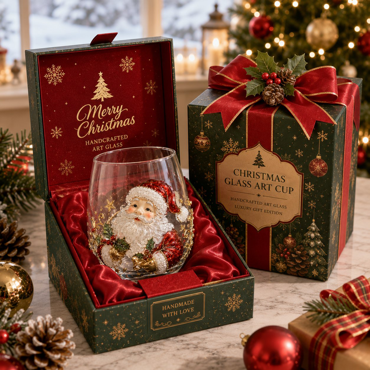 🎄✨ Christmas Glass Art Cup | Luxury Holiday Glassware for Drinks, Decor & Christmas Gifts 🎁