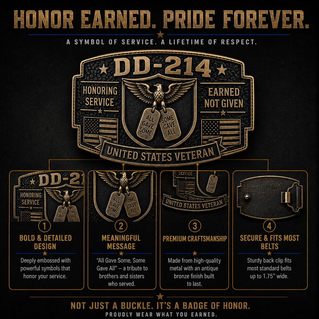 DD-214 Veteran Honor Belt Buckle