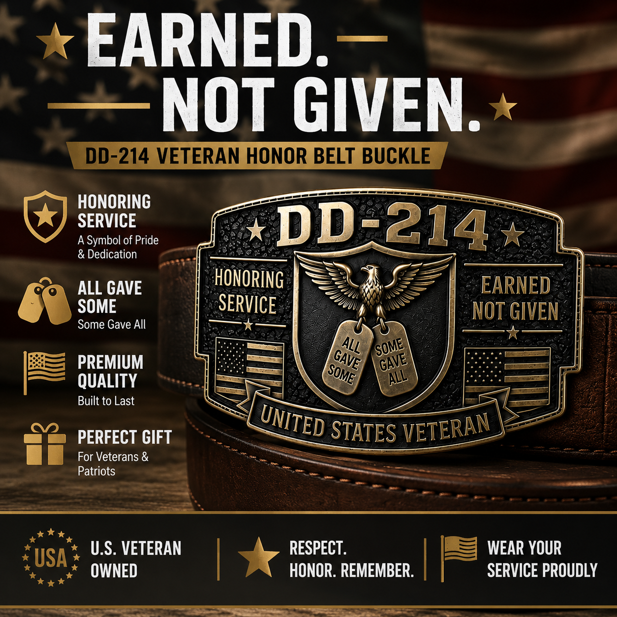DD-214 Veteran Honor Belt Buckle