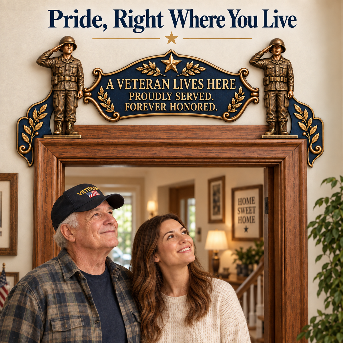 🎖️✨ 'A Veteran Lives Here' – Proudly Served 3-Piece Door Frame Decor Set