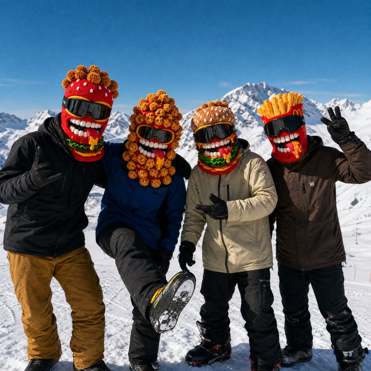 🍔 Knitted Burger Ski Hat | Funny Hamburger Beanie for Snowboarding Winter Slopes