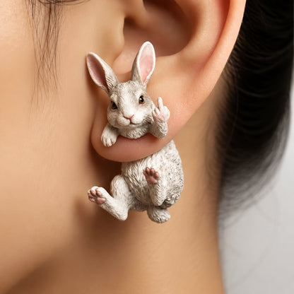 Funny 3D Animal Flipping The Bird Earrings
