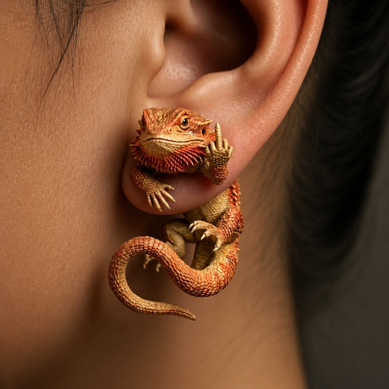 Funny 3D Animal Flipping The Bird Earrings