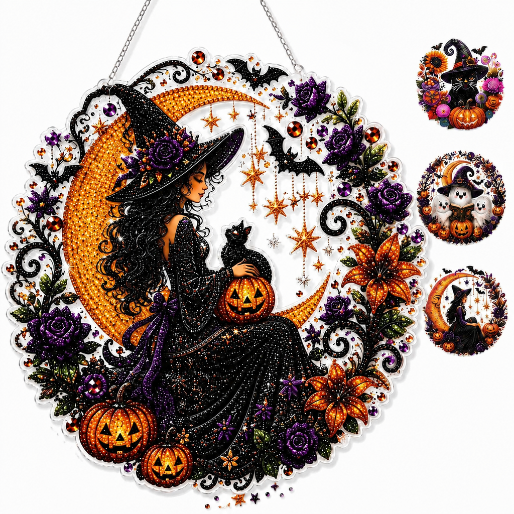 Halloween Witch DIY Diamond Art Window Suncatcher - Halloween Pearl Art Kit