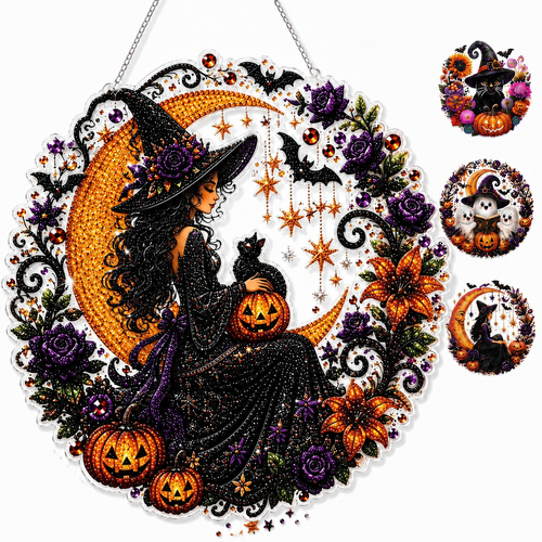 Halloween Witch DIY Diamond Art Window Suncatcher - Halloween Pearl Art Kit
