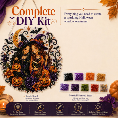 Halloween Witch DIY Diamond Art Window Suncatcher - Halloween Pearl Art Kit