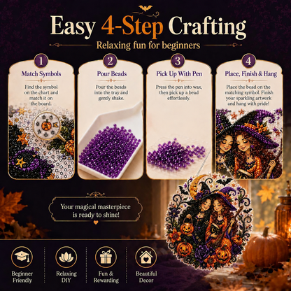 Halloween Witch DIY Diamond Art Window Suncatcher - Halloween Pearl Art Kit