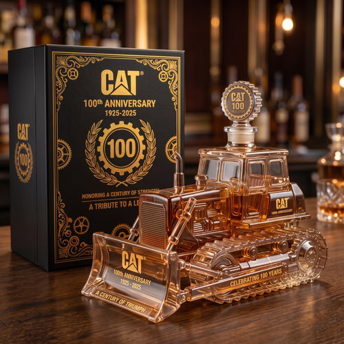 CAT 100th Anniversary Bulldozer Crystal Whiskey Decanter