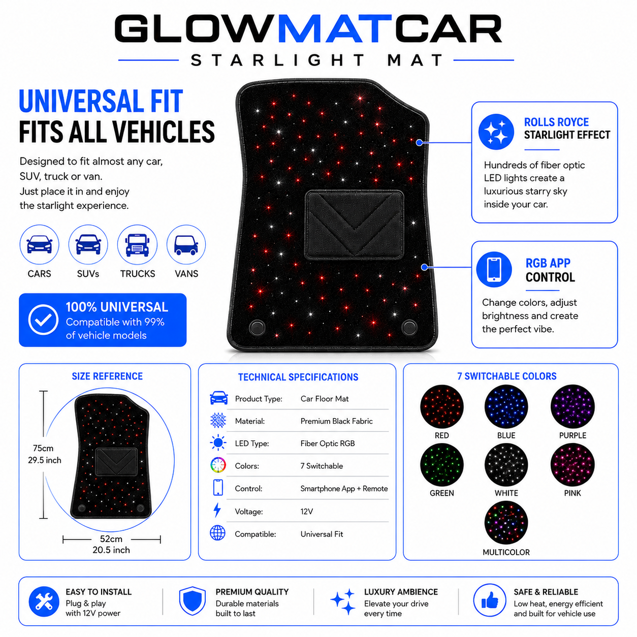 Luxury LED Light 3D Ambient Lighting Car Floor Mat
