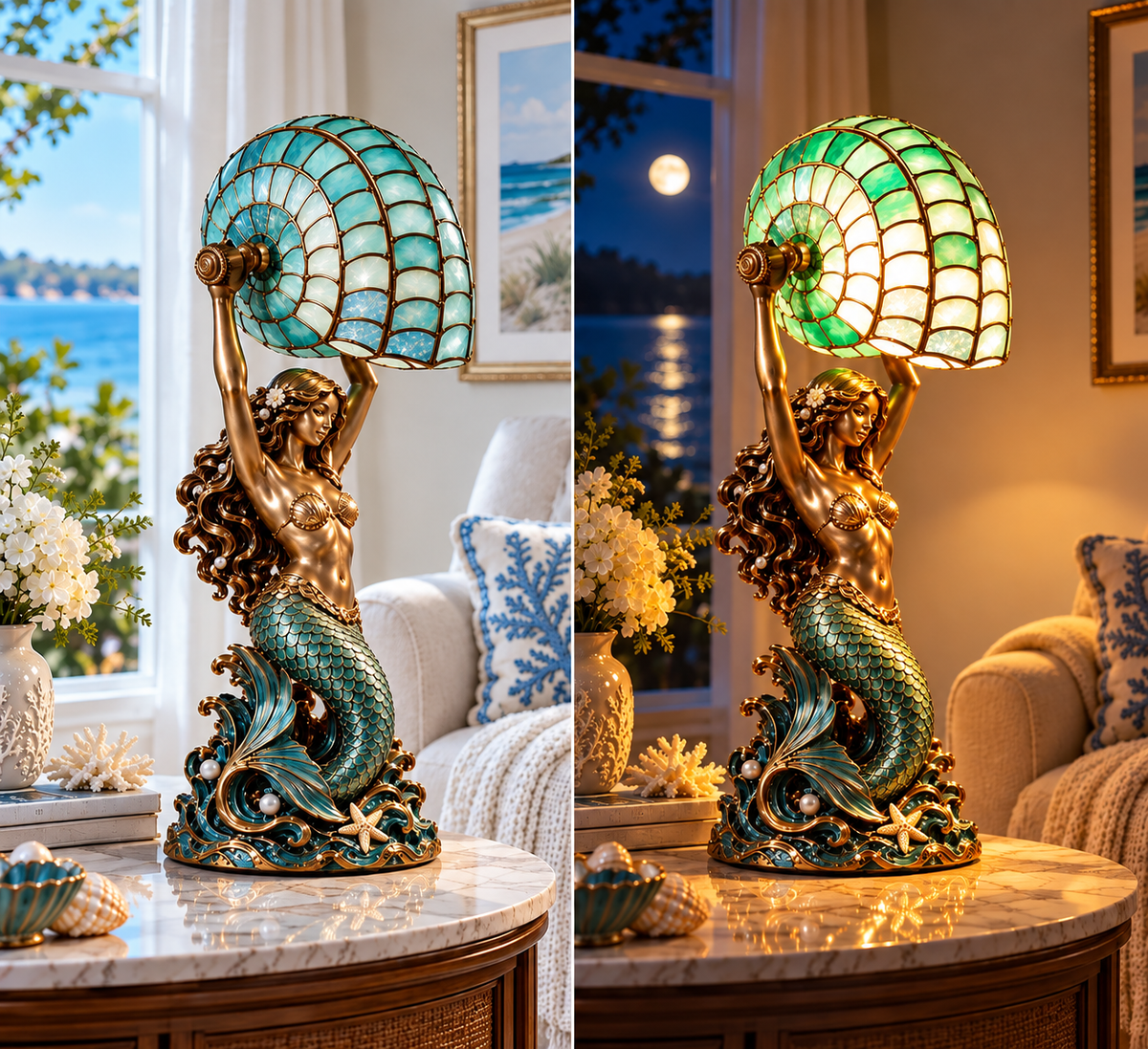 🧜‍♀️🐚 Moon-Tide Mermaid Nautilus Lamp