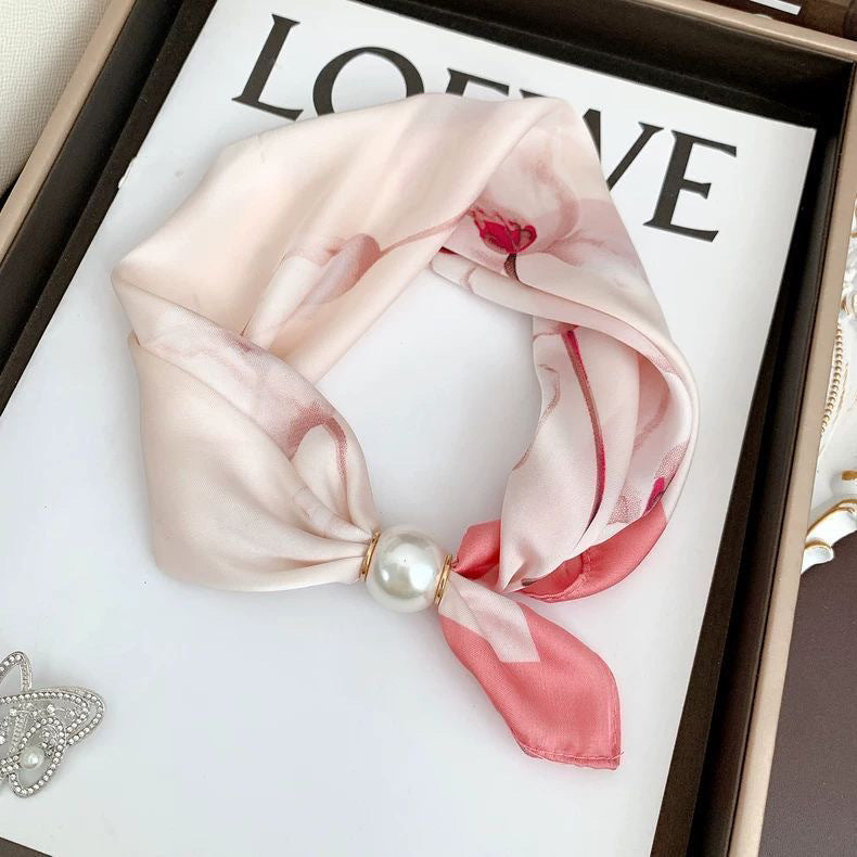 Pearl Buckle Closure Printed Scarf