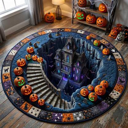 🔥Last Day - 49% OFF🔥3D Haunted Staircase Round Rug – Spooky Halloween Optical Illusion 👻