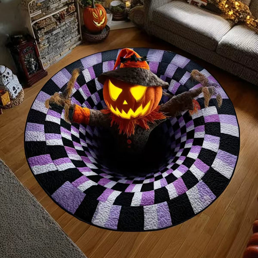 🎃 3D Skeleton Vortex Quilted Round Halloween Rug