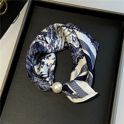 Pearl Buckle Closure Printed Scarf