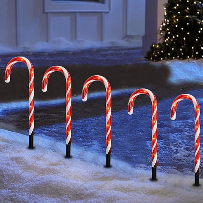 🎄🍭 Solar Candy Cane Garden Lights – 5-Piece Christmas Pathway Glow Set