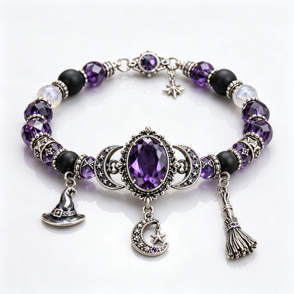 🔮 Witch’s Crystal Moon Charm Bracelet