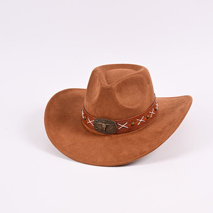 Faux suede ethnic style versatile Western retro cowboy hat