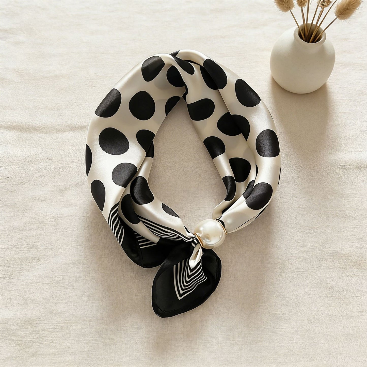 Pearl Buckle Closure Printed Scarf