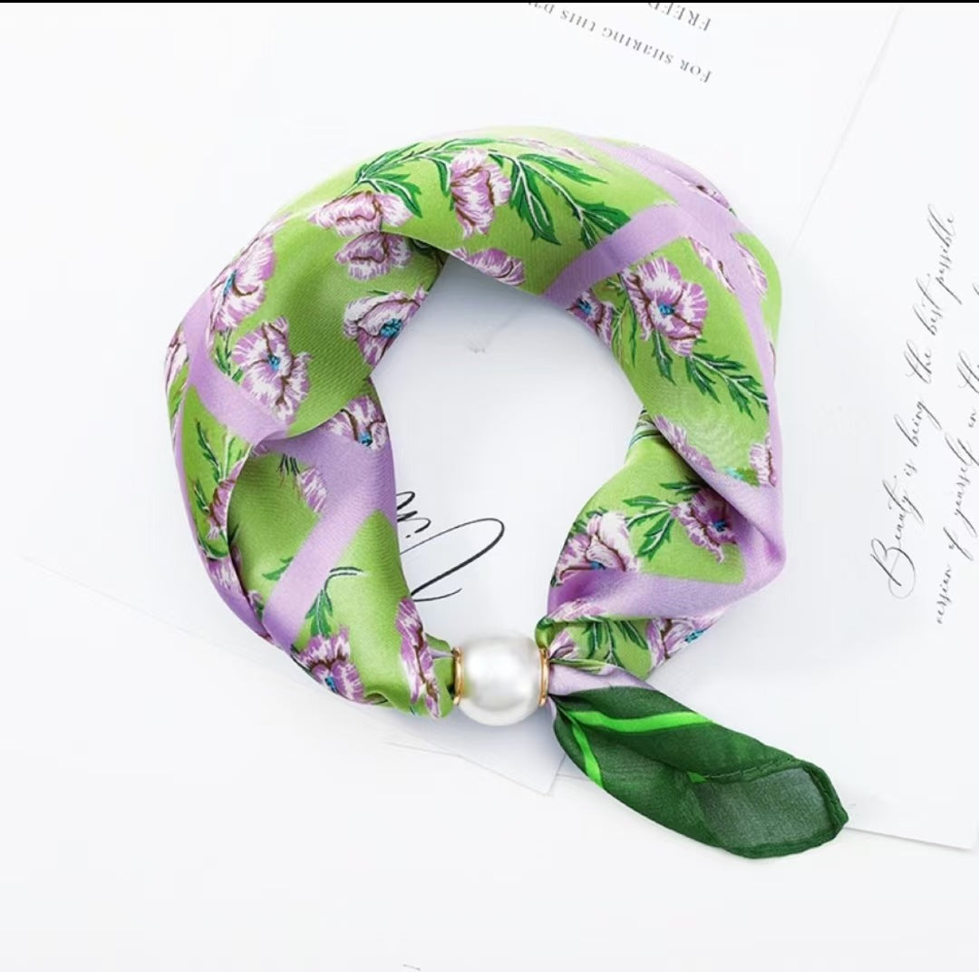 Pearl Buckle Closure Printed Scarf