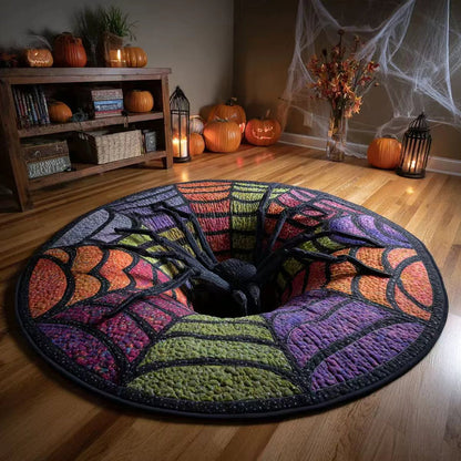 🎃 3D Skeleton Vortex Quilted Round Halloween Rug