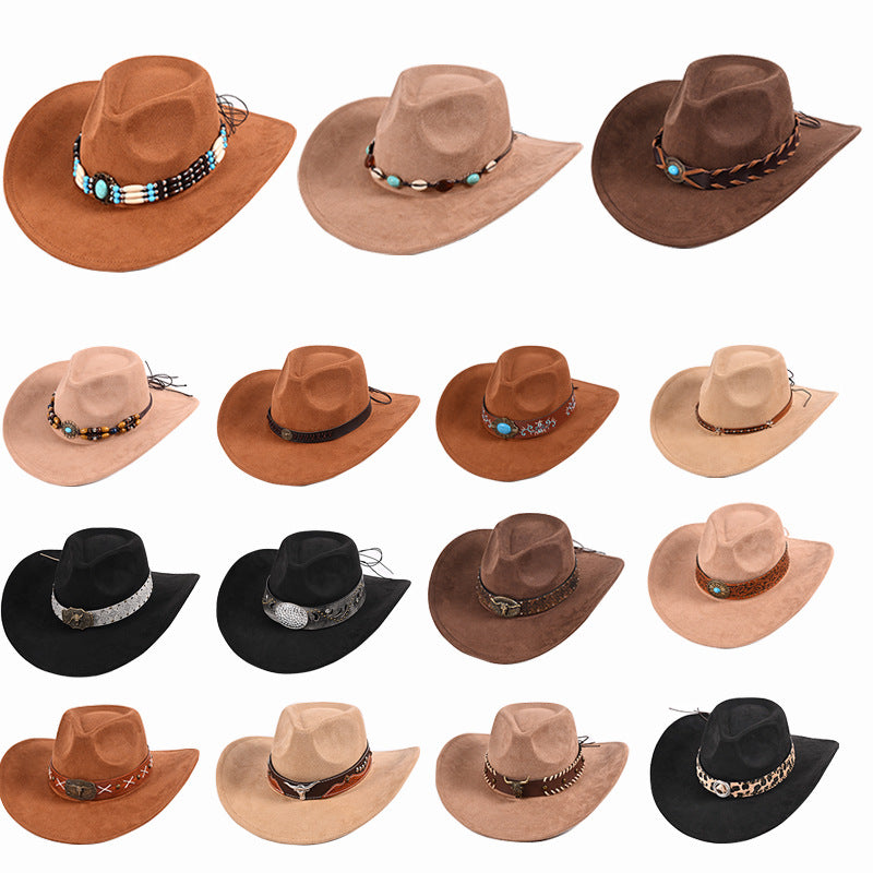 Selection of cowboy hats with multiple decorative trim styles