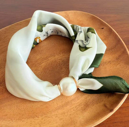 Pearl Buckle Closure Printed Scarf