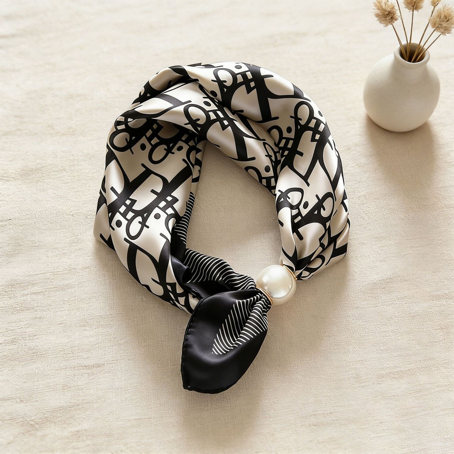 Pearl Buckle Closure Printed Scarf