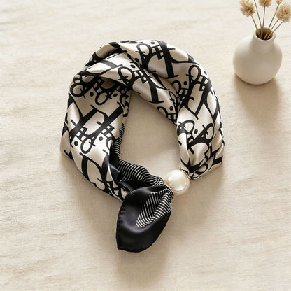 Pearl Buckle Closure Printed Scarf