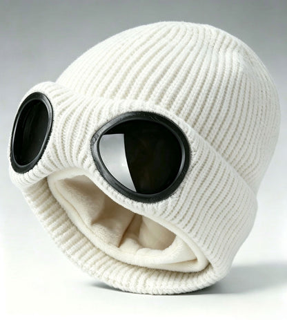 🌬️ Windproof Winter Beanie With Goggles, Warm Knit Hat for Outdoors
