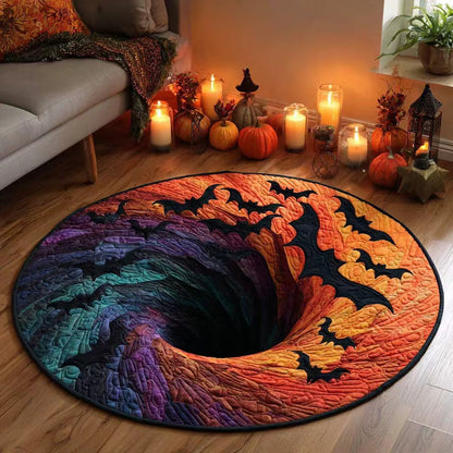 🎃 3D Skeleton Vortex Quilted Round Halloween Rug