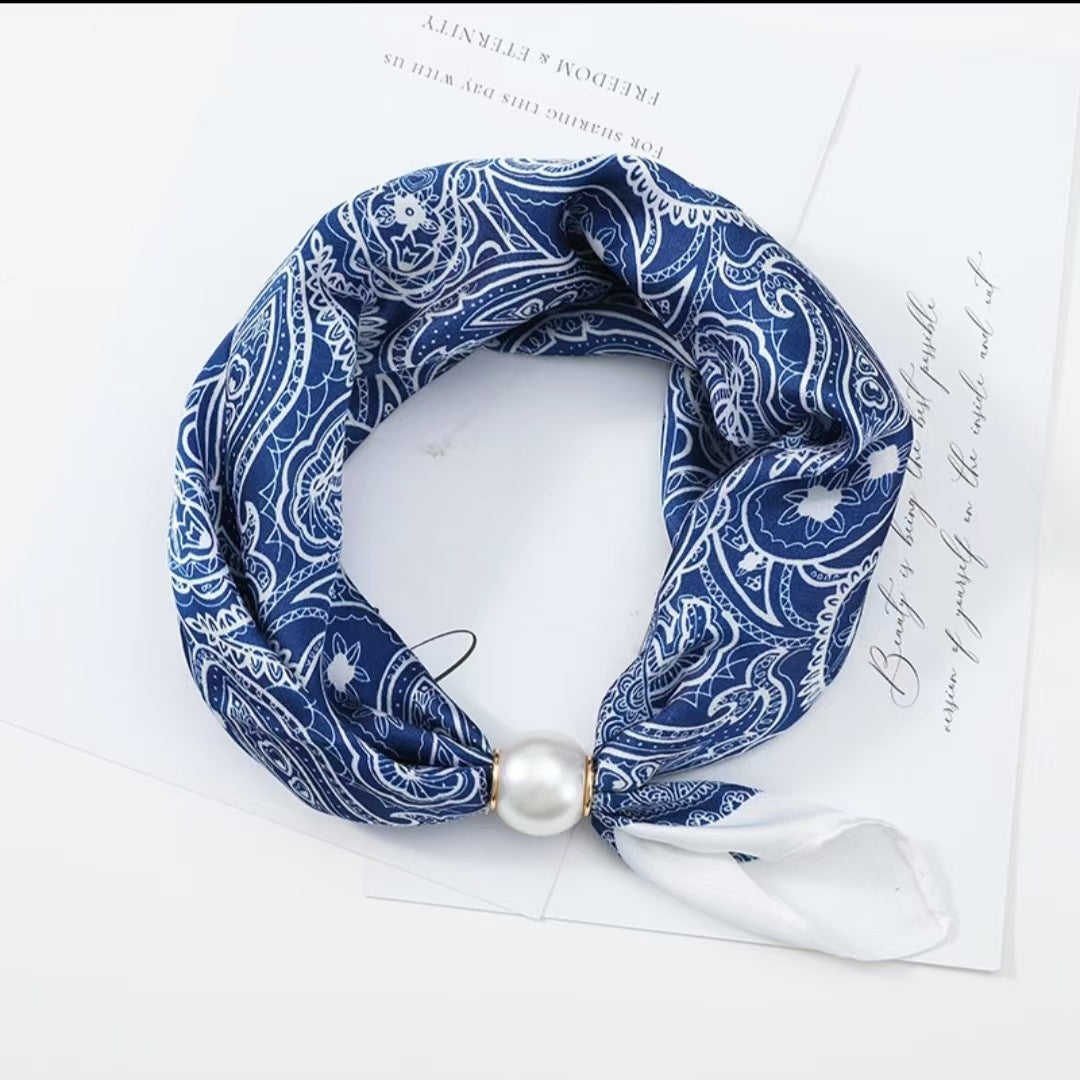 Pearl Buckle Closure Printed Scarf