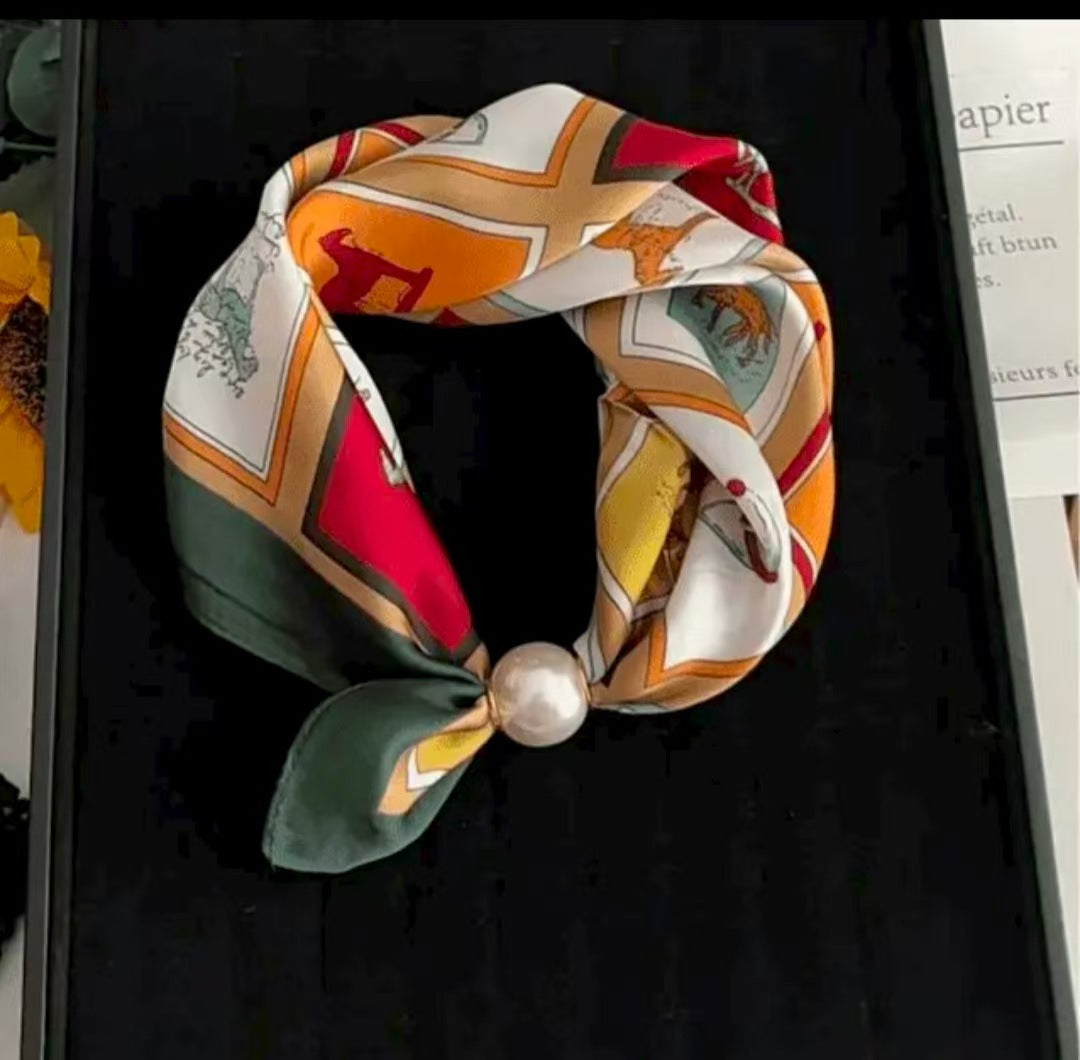 Pearl Buckle Closure Printed Scarf