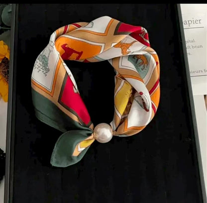 Pearl Buckle Closure Printed Scarf