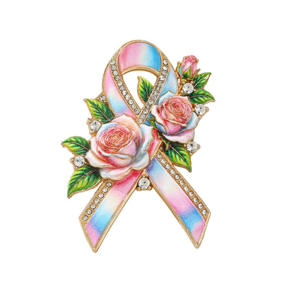 Hope Blooms™ Rose Ribbon Brooch – A Symbol of Strength, Love & Breast Cancer Awareness