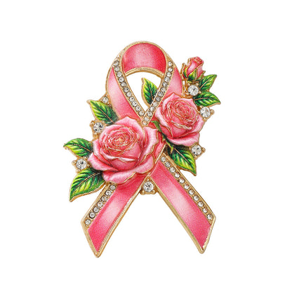 Hope Blooms™ Rose Ribbon Brooch – A Symbol of Strength, Love & Breast Cancer Awareness